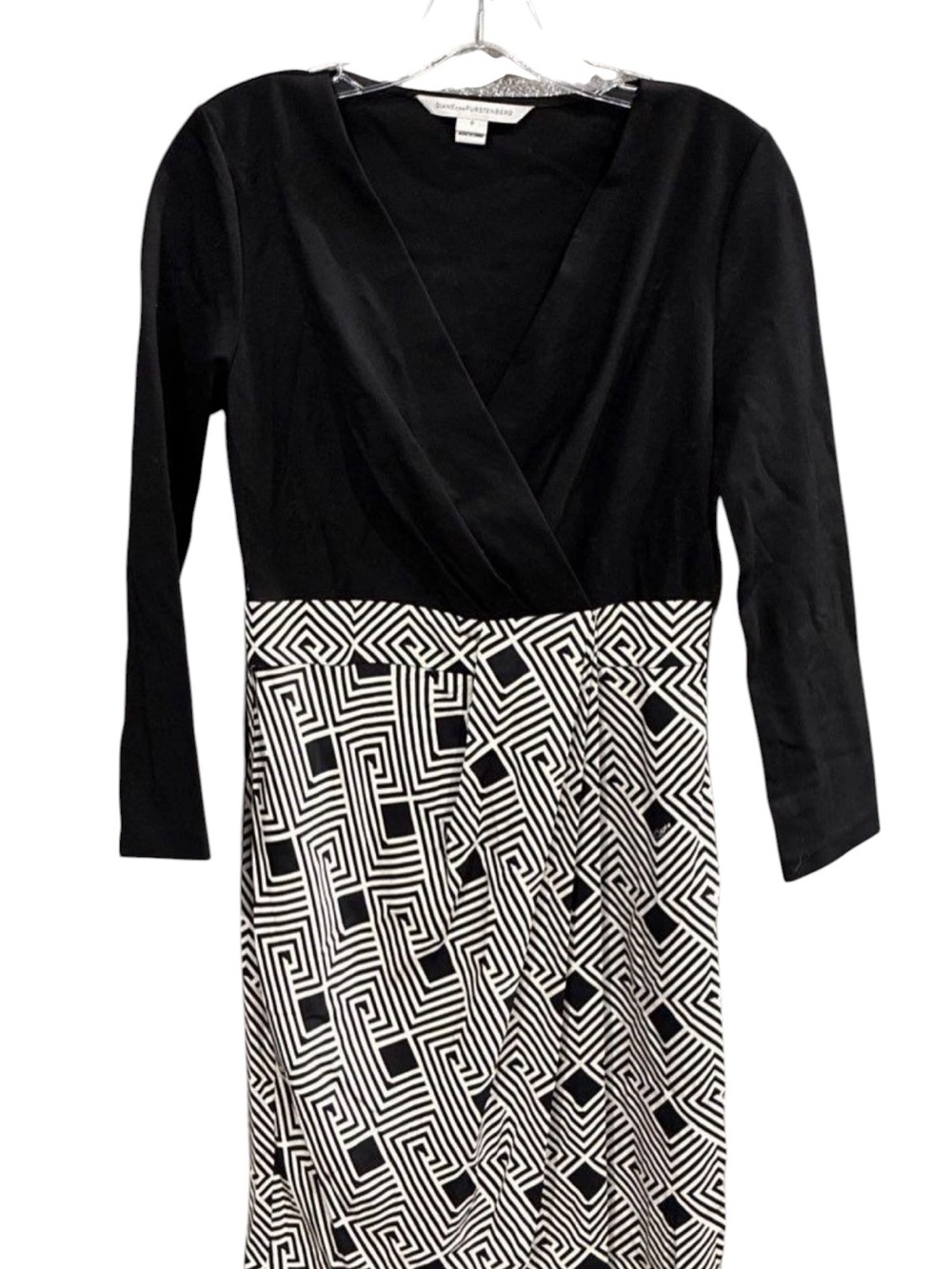 Diane Von Furstenberg Black and White Long-Sleeve Wrap Dress